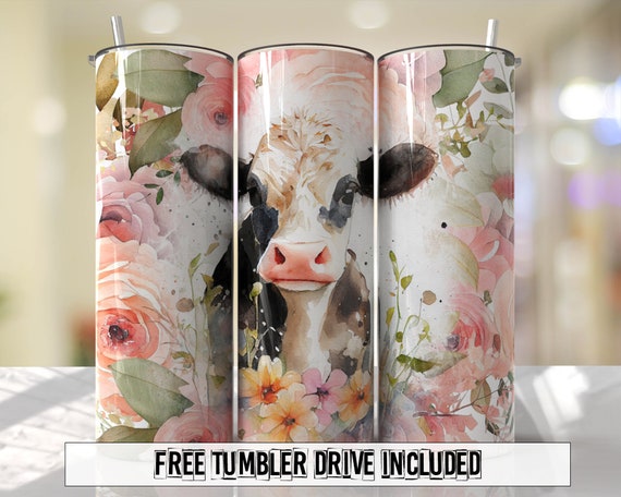 Cute Cow Floral Tumbler Wrap Farm Seamless Designs - Skinny Tumbler 20oz Design - PNG 2023