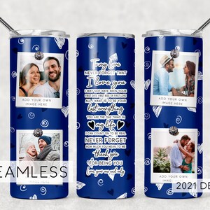 SEAMLESS Valentines Blue Love Hearts Quote Photo Tumbler Template Sublimation Designs Downloads - Skinny Tumbler 20oz - PNG 2021