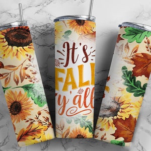 Es ist Herbst Y'all Fall Tumbler Wrap PNG Floral Nahtlose Sublimation Designs Downloads - Skinny 20 Unze