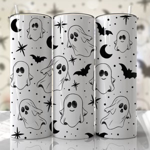 Ghost Cute Halloween Tumbler Wrap PNG Purple Pink Seamless Sublimation Designs Downloads - Tumbler 20oz Design - PNG
