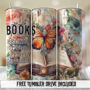 Book Tumbler Wrap Floral Butterfly Seamless Tumbler Wrap Seamless Sublimation Designs Downloads - Skinny 20oz Design