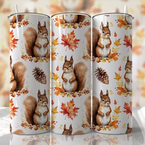 Gobelet écureuil Wrap Sublimation Designs - Gobelet skinny sans couture feuilles d'automne 20 oz - PNG - EmmePrintco