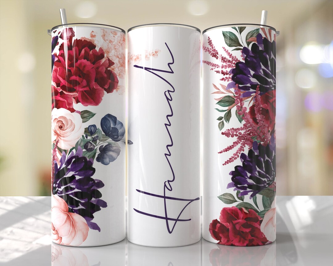 Floral Tumbler Wrap Add Your Own Name Purple Red Colorful Roses ...