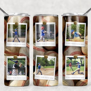 Photo Skinny Tumbler Template Baseball Picture Frames Sports Men Sublimation Designs Downloads - 20oz Design - PNG Commercial Use 2021