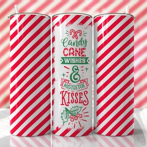 Kerstbeker Wrap PNG Candy Cane Wishes and Maretak Kisses Naadloze sublimatieontwerpen downloads - 20oz ontwerp - png commercieel gebruik