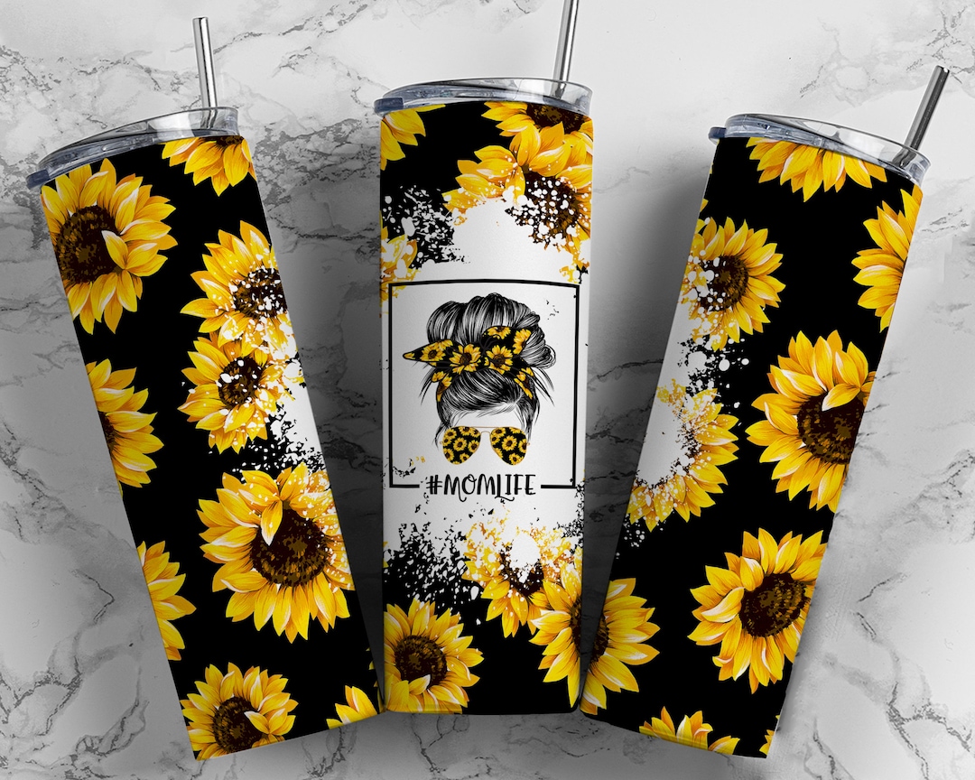 Mom Life Black Sunflowers Mom Bun Hair Funny Seamless Sublimation ...