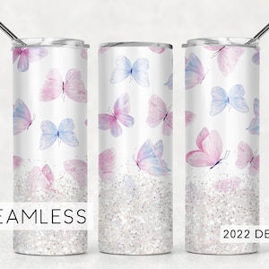 Seamless Tumbler Design Butterfly Glitter Background Sublimation Designs Downloads - Skinny 20oz Wrap - PNG 2022