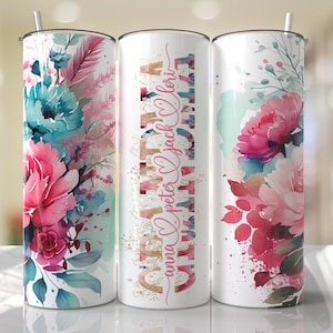 Grand-mère rose aqua rose vif, ajouter des noms de gobelets pour enfants, des motifs de gobelet à sublimation, des téléchargements sans couture - un gobelet mince de 20 oz, un motif de 20 oz - PNG
