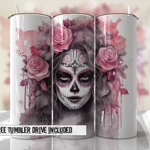 Halloween Tumbler Wrap Sugar Skull Tumbler Wraps Seamless Sublimation Designs Downloads - Skinny 20oz Design