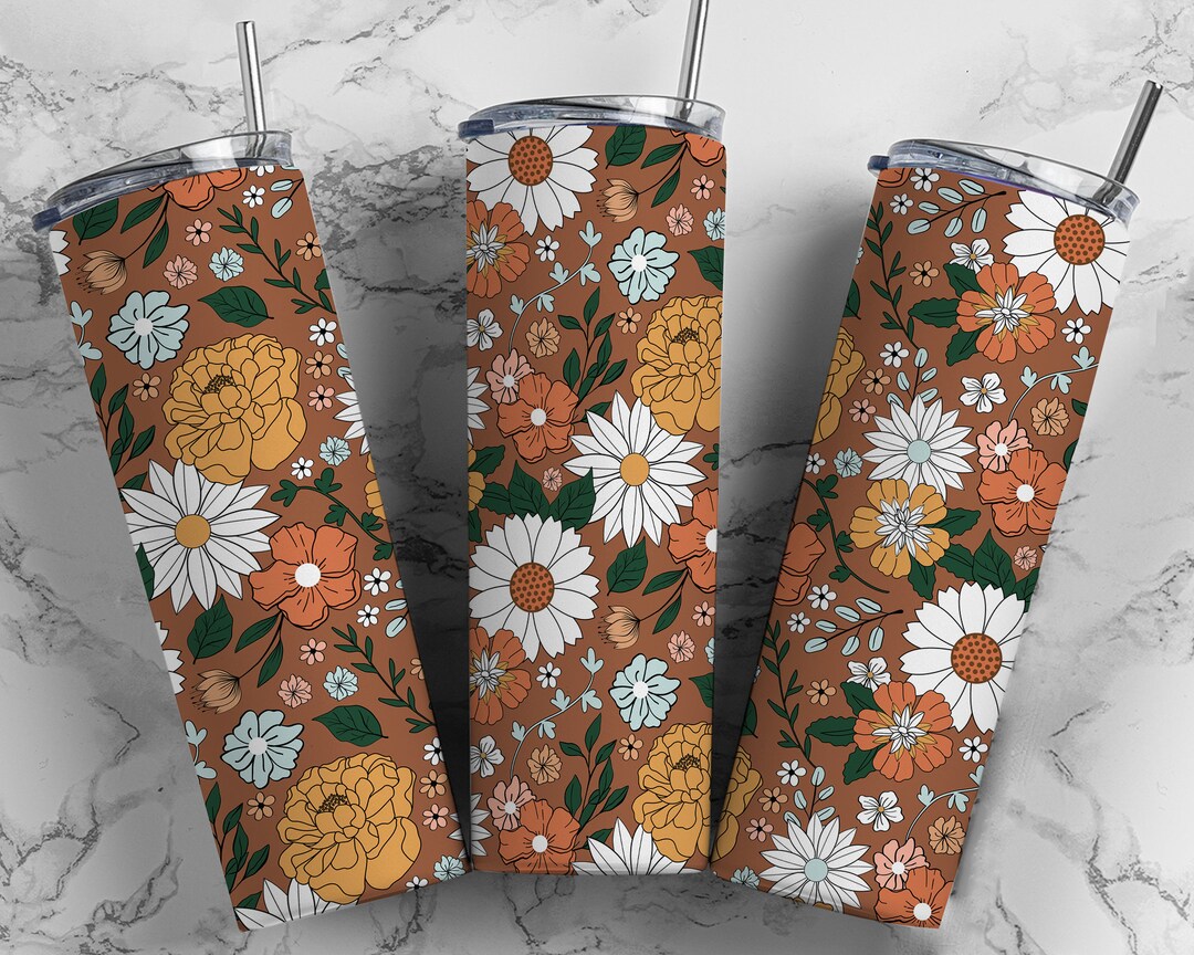 Fall Floral Tumbler Wrap PNG Seamless Sublimation Designs Downloads ...