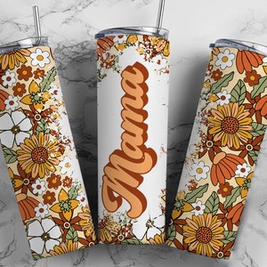 Retro Mama Tumbler Wrap PNG Seamless 60s 70s Floral Sublimation Designs Downloads -  Skinny Tumbler 20oz Design - PNG 2022