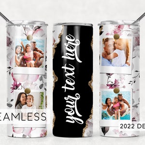 Floral Photo Tumbler Add Name Seamless for Pictures Sublimation Designs Downloads - Skinny 20oz - PNG 2022