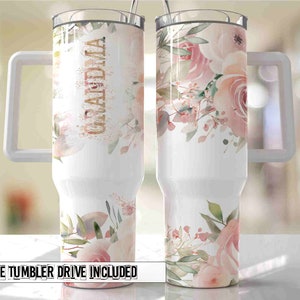 Floral GRANDMA Mother&#39;s Day 40oz Quencher Tumbler Wrap -  Seamless PNG Tumbler Design Sublimation Designs Downloads - PNG