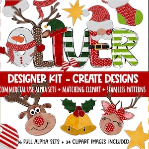 Letras Doodle - Alfabeto de Natal Uso Comercial Clipart para Designers Digitais - Alpha Set Bundle Sublimação DTF PNG