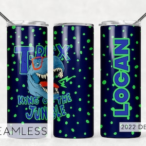 Dinosaur Boys Kids Tumbler Designs Seamless Sublimation Designs Downloads - Skinny 20oz Wrap - PNG 2022