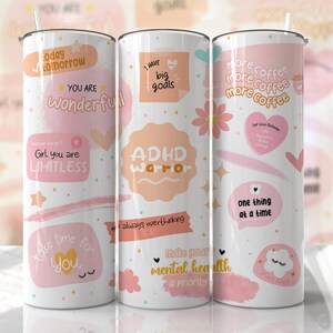 ADHD Positive Affirmations Sublimation Tumbler Wrap PNG - 20oz Skinny Seamless Tumbler Wrap PNG - Sublimation Tumbler Template - EmmePrintCo