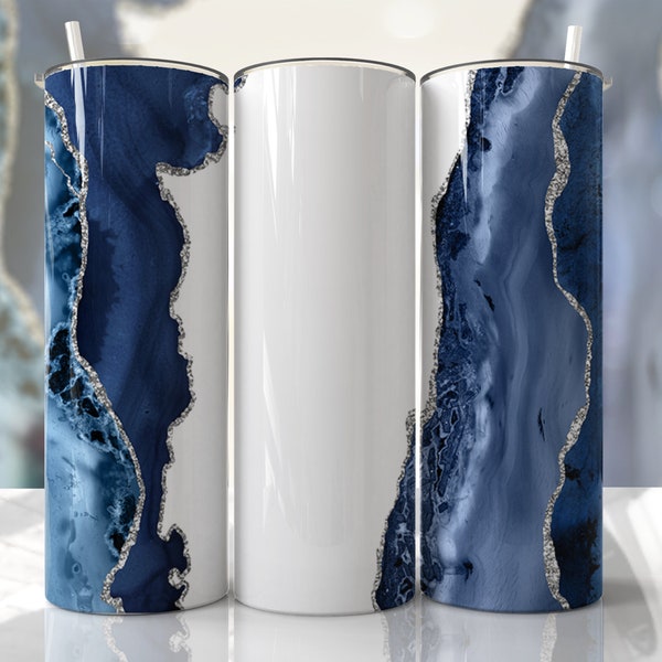 Add Your Own Name Blue Silver Agate Galaxy Sublimation Designs Downloads - Seamless - Skinny Tumbler 20oz Design - PNG Commercial Use