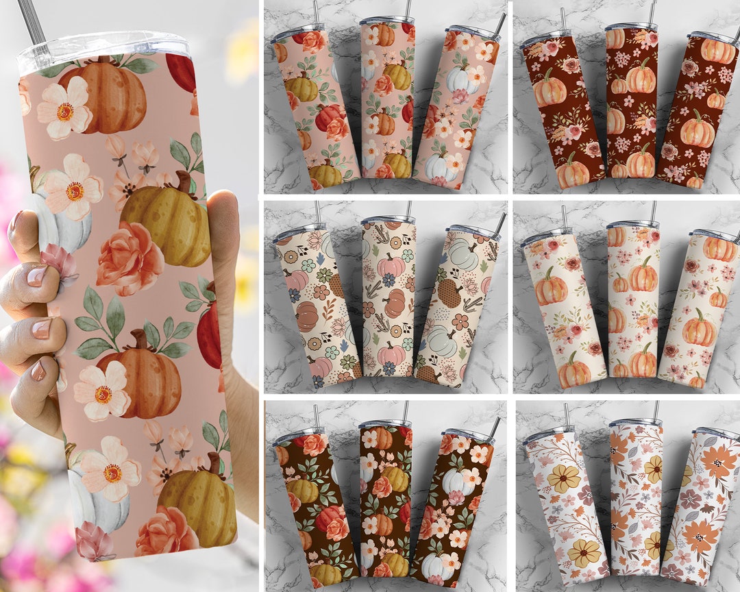 Fall Tumbler Wrap Bundle Floral PNG Seamless Tumbler Drive Designs ...