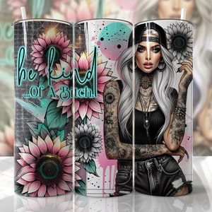 Envoltura para vaso con frase "Perra graciosa", chica adolescente ruda, vaso delgado de sublimación de 20 oz, diseño de mujer PNG, vaso divertido
