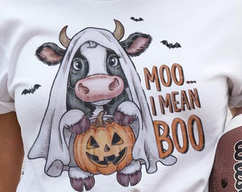 Funny Halloween Ghost Cow Cute - Kids Halloween PNG - Sublimation Design Download PNG - DTF  Download - Shirts  EmmePrintCo