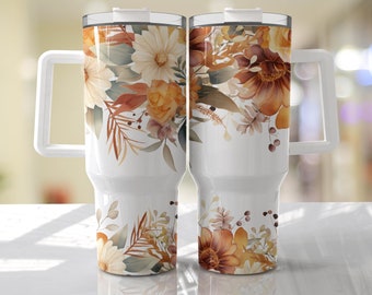 Floral 40oz Quencher Tumbler Wrap - Floral Fall Seamless PNG Tumbler Design Sublimation Designs Downloads - PNG