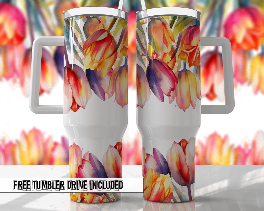 Bright Tulips Floral 40oz Quencher Tumbler Wrap - Seamless PNG Tumbler ...