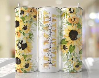Sunflowers MAMAW Mother's Day Tumbler Wrap PNG Add Kids Names Yellow Tumbler Seamless Sublimation Designs Downloads - 20oz Design - 2022