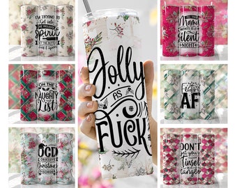 Funny Christmas Tumbler Wrap Bundle PNG Seamless Tumbler Drive Designs Sublimation Designs Downloads - Skinny 20oz Wrap - PNG