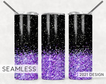 SEAMLESS Tumbler Design Template Purple Black Glitter Sublimation Designs Downloads - Skinny Tumbler 20oz Design - PNG Commercial Use 2021