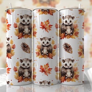 Diseños de sublimación para envoltorios de vasos de zarigüeya - Diseño de vaso delgado sin costuras con hojas de otoño de 20 oz - PNG - EmmePrintco