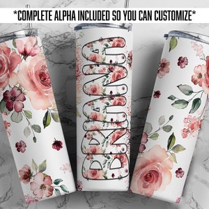 Floral Tumbler Wrap PNG Add Name Doodle Alpha Tumbler Seamless Sublimation Designs Downloads - Skinny 20oz Design - 2022