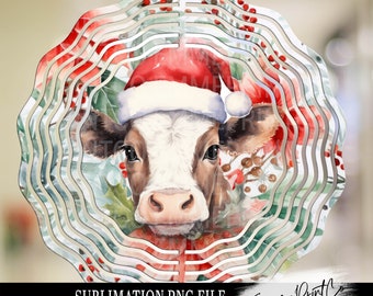 Molinillo de viento navideño con diseño de vaca (sublimación en acuarela) - PNG - EmmePrintco