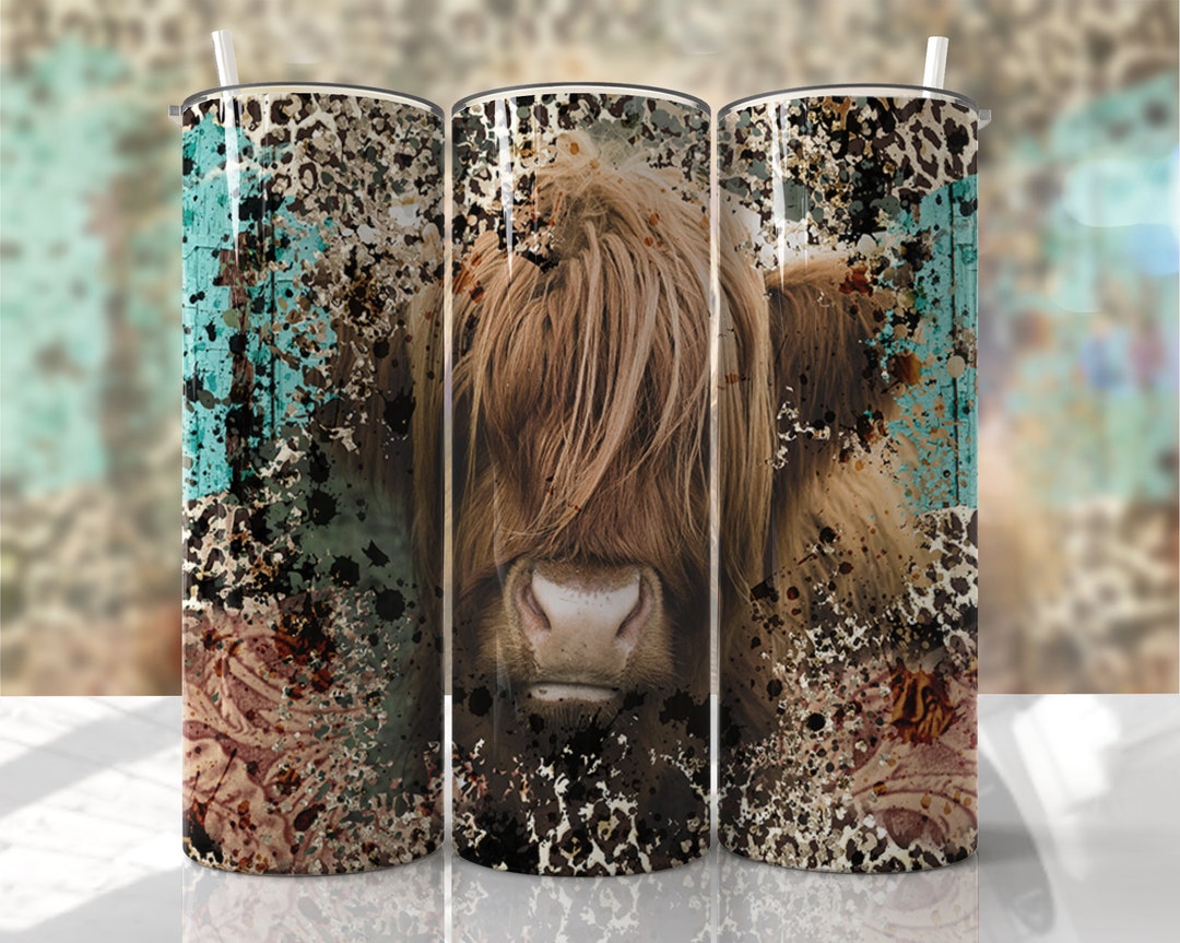 Highland Cow Tumbler Wrap PNG Design Cowgirl Bull Western Seamless ...