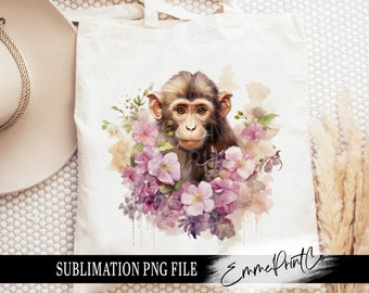 Monkey Floral Sublimation Design PNG -  Tshirt Mugs Tumbler Sublimation - PNG - EmmePrintco