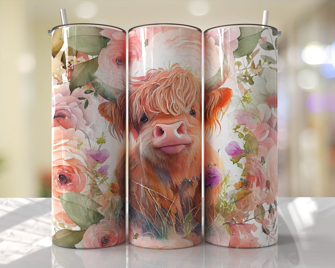 Cute Highland Cow Floral Tumbler Wrap Seamless Designs - Skinny Tumbler ...