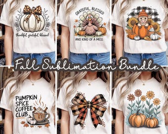 Fall Sublimation Design PNG Bundle for T-Shirts - Mugs DTF Pumpkin Spice Highland Cow