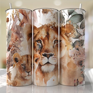 Mãe Leão e Bebê Floral Tumbler Wrap Seamless Designs - Skinny Tumbler 20oz Design - PNG 2023