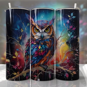 Schöne Eulen Tumbler Wrap Sublimationsdesigns - Alkohol Tinte Nahtlose Skinny Tumbler 20oz Design - PNG - EmmePrintco