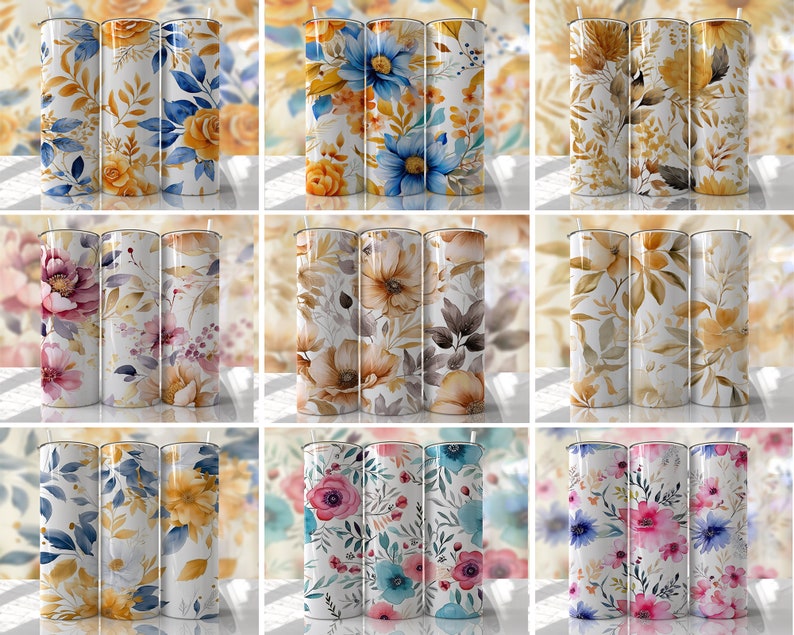 Watercolor Floral Tumbler Wrap Bundle PNG Seamless Tumbler Drive ...