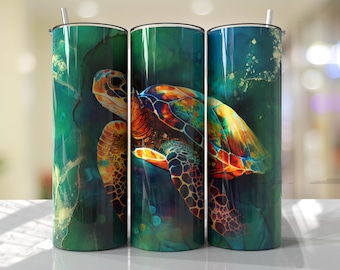 Sea Turtle Tumbler Wrap PNG Tumbler Design Sublimation Designs Downloads - Skinny 20oz - PNG - 2023