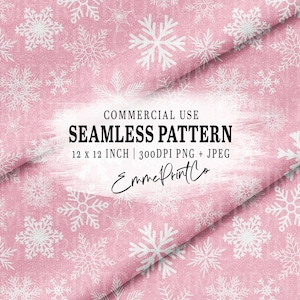SEAMLESS Pattern Pink Snowflake - Christmas - PNG - JPEG Digital File Download - Fabric Sublimation Tumblers EmmePrintCo