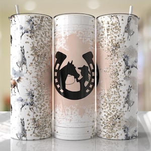 Horses Shoe Girl Seamless Tumbler Design Cheetah Print Sublimation Designs Downloads - Skinny 20oz - PNG 2022