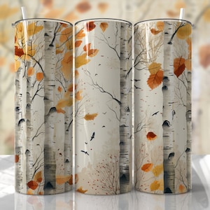 Descargas de diseños de sublimación sin costuras PNG para envoltorios de vasos con árboles otoñales - Diseño de vaso otoñal de 20 oz - PNG