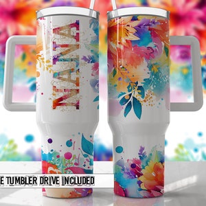 NANA Bright Colors Floral Mom 40oz Quencher Tumbler Wrap -  Seamless PNG Tumbler Design Sublimation Designs Downloads - PNG