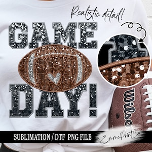 Faux Embroidery Black - Football Game Day - Sequins Glitter Sublimation Design Download PNG - DTF  Download - Shirts  EmmePrintCo