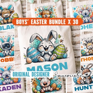 EASTER Sublimation BOYS Name Mega Bundle of 30 Cute Animals Sublimation Tumbler Tshirts Mugs Templates Pink Designs png EmmePrintCo