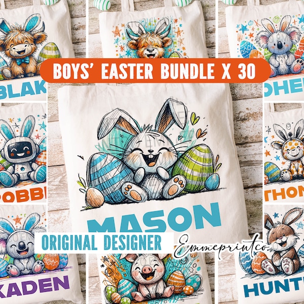 EASTER Sublimation BOYS Name Mega Bundle of 30 Cute Animals Sublimation Tumbler Tshirts Mugs Templates Pink Designs png EmmePrintCo