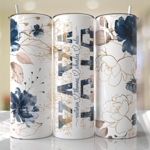 YAYA Mother&#39;s Day Tumbler Wrap PNG Add Kids Names Blue Floral Tumbler Seamless Sublimation Designs Downloads - Skinny 20oz Design - 2022