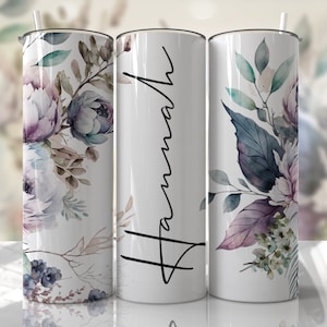 Floral Tumbler Wrap mit Namen Sublimationsbecher Designs Fügen Sie Ihren eigenen Text hinzu Nahtlose Downloads - Skinny Tumbler 20oz Design - PNG