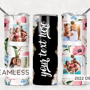 Pink Blue Floral Photo Tumbler Add Name Seamless for Pictures Sublimation Designs Downloads - Skinny 20oz - PNG 2022